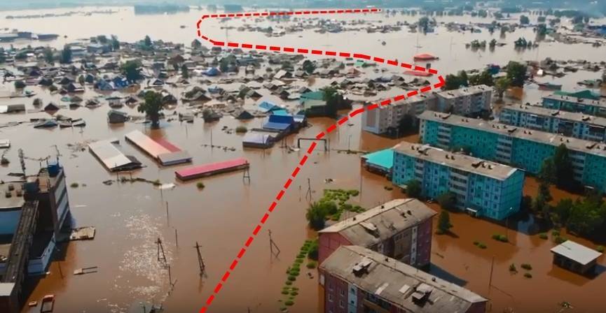 Город Тулун, красный пунктир - трасса Р255 (вид в сторону Иркутска). Эта дорога - единственная возможность попасть из Иркутска в Братск и Красноярск. Фото Павел Бояркин иркутск.jpg