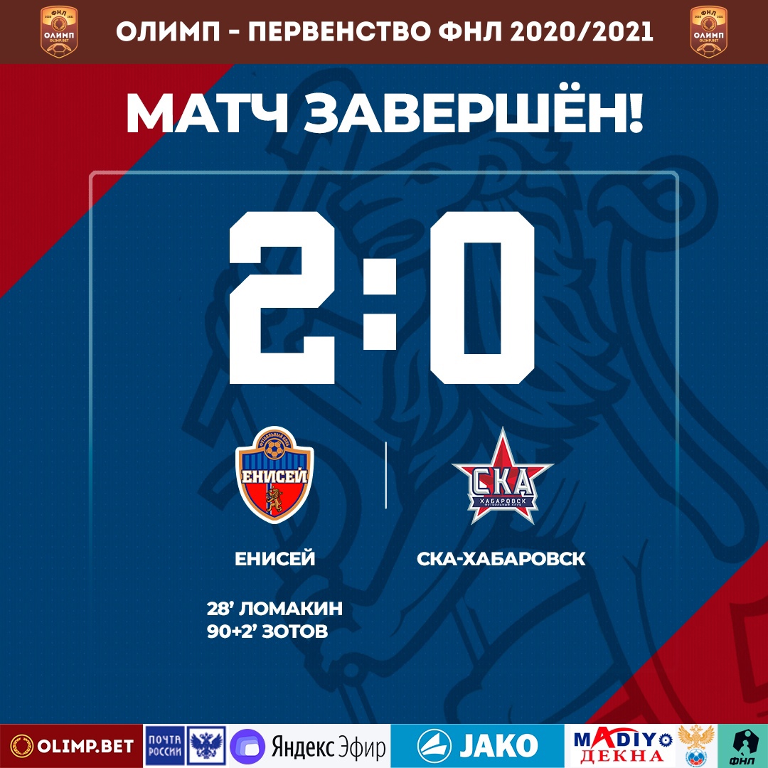 В Красноярске ФК «Енисей» одержал вторую победу над «СКА-Хабаровском»